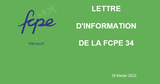 Lettre d'information de la FCPE 34 - 18 février 2022